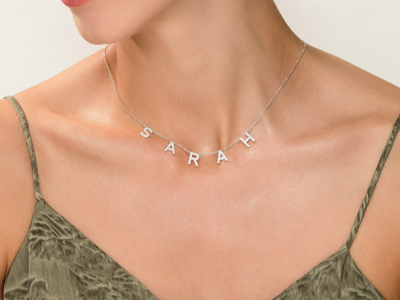 Diamond Birthstone Name Necklace in 14k Solid Gold