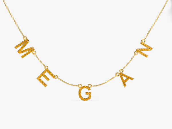 Citrine Name Necklace in 14k Solid Gold
