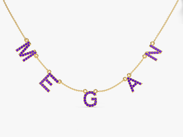 Amethyst Name Necklace in 14k Solid Gold