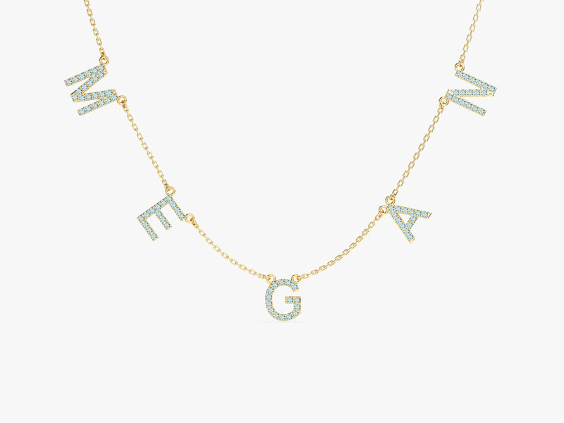 Aquamarine Name Necklace in 14k Solid Gold