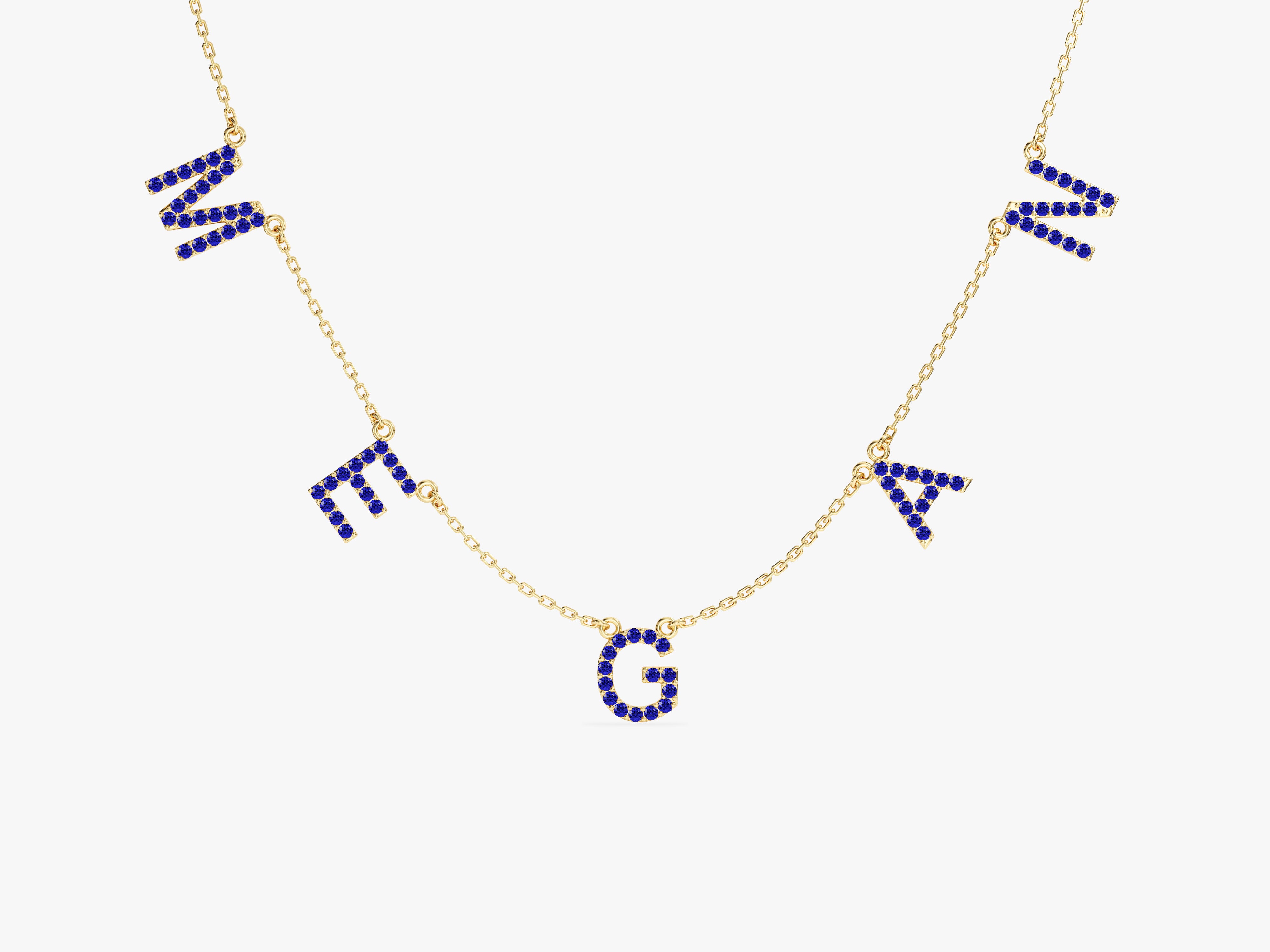 Sapphire Name Necklace in 14k Solid Gold