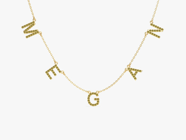 Peridot Name Necklace in 14k Solid Gold