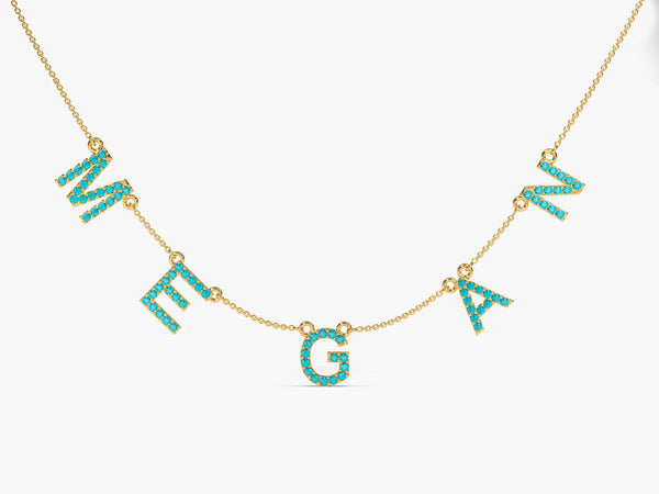 Blue Topaz Name Necklace in 14k Solid Gold