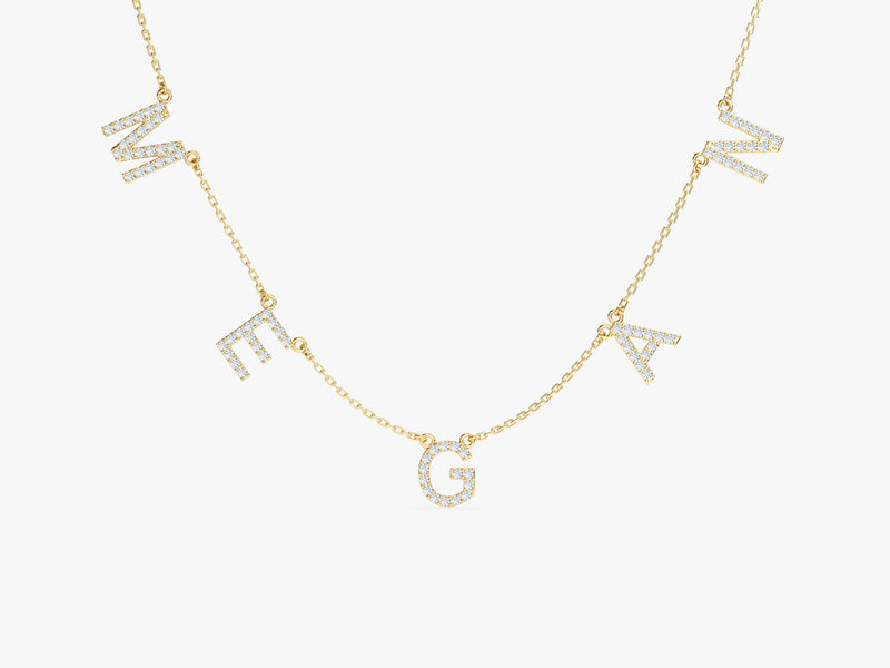 Diamond Birthstone Name Necklace in 14k Solid Gold