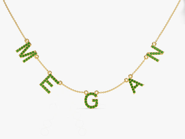 Emerald Name Necklace in 14k Solid Gold