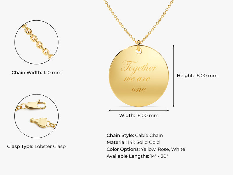 Large Coin Name Necklace in 14k Solid Gold