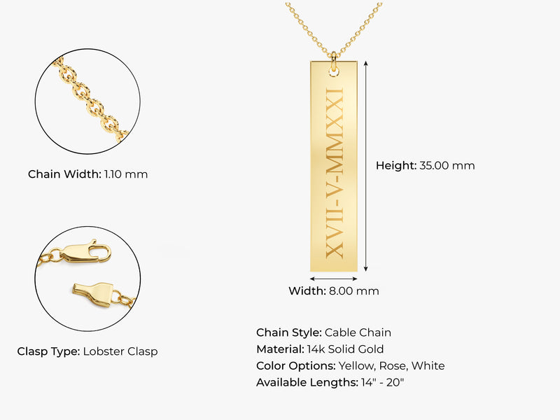 Tag Date Necklace in 14k Solid Gold