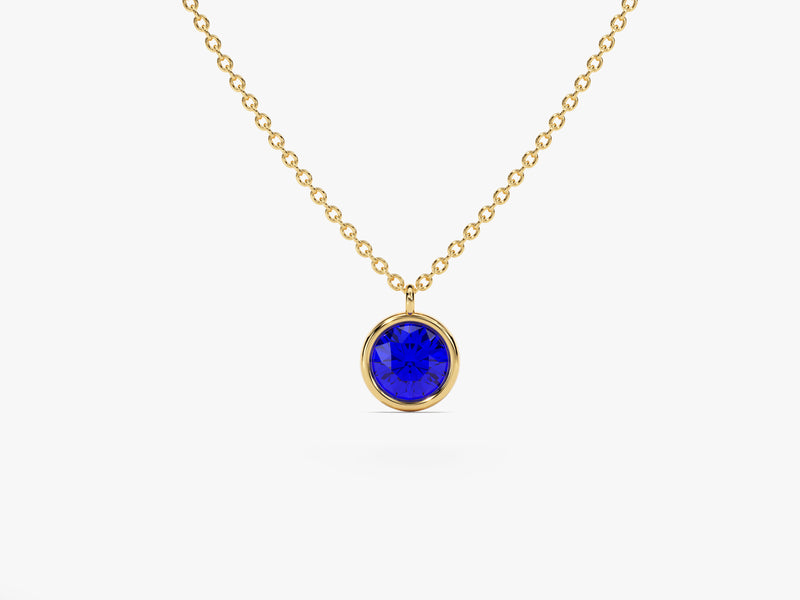 Bezel Set Round Birthstone Solitaire Necklace