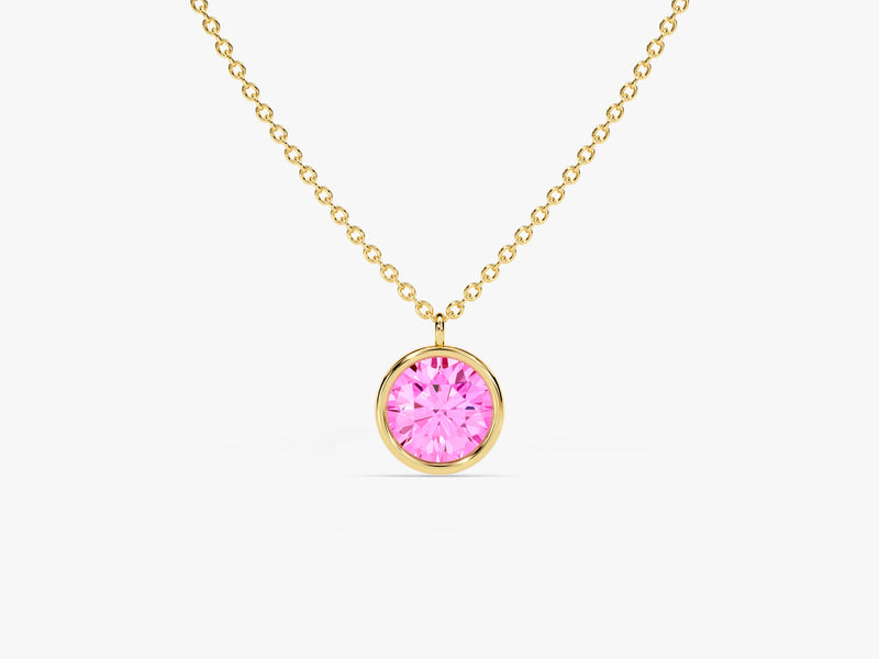 Bezel Set Round Birthstone Solitaire Necklace