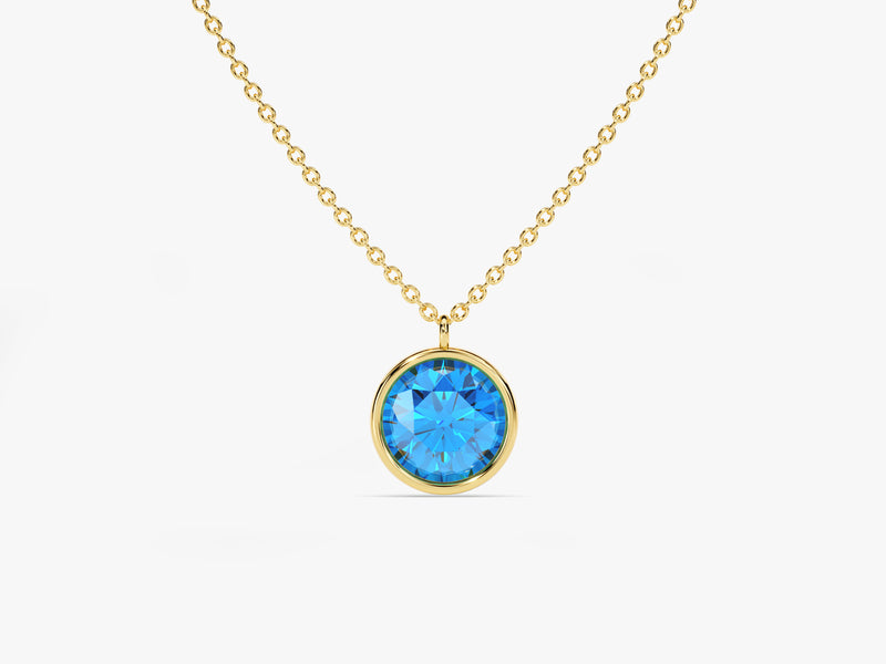 Bezel Set Round Birthstone Solitaire Necklace