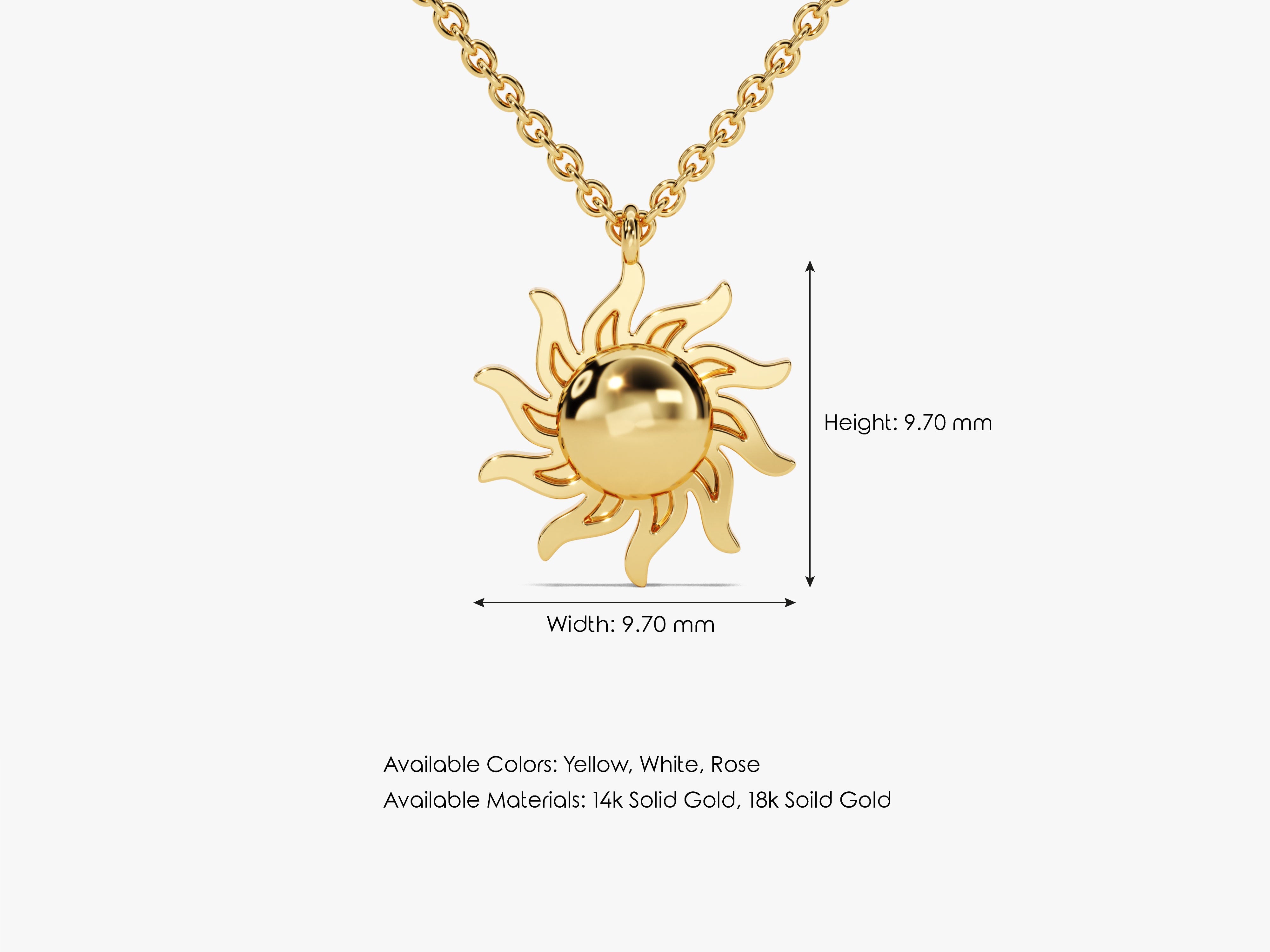 Gold sun pendant necklace, available in 14k and 18k solid gold