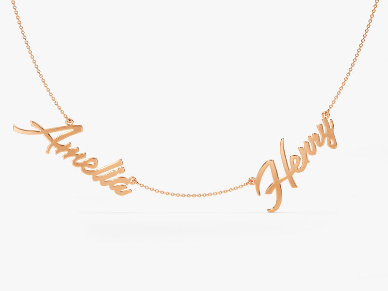 Double Name Necklace in 14k Solid Gold