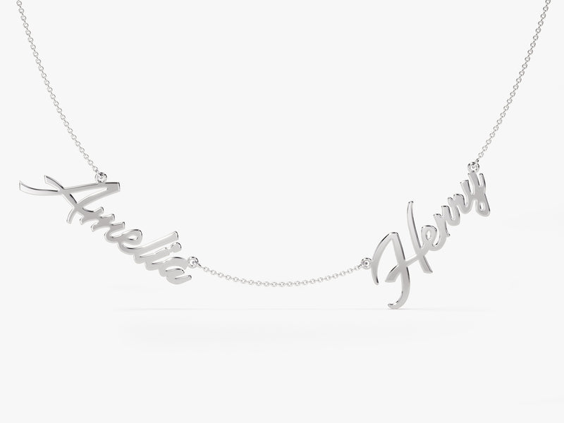 Double Name Necklace in 14k Solid Gold