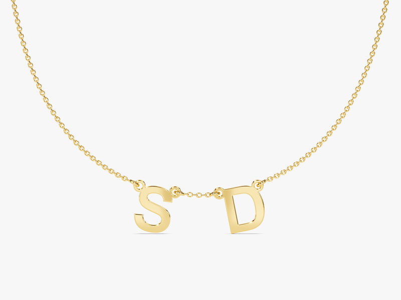 Double Initial Necklace in 14k Solid Gold