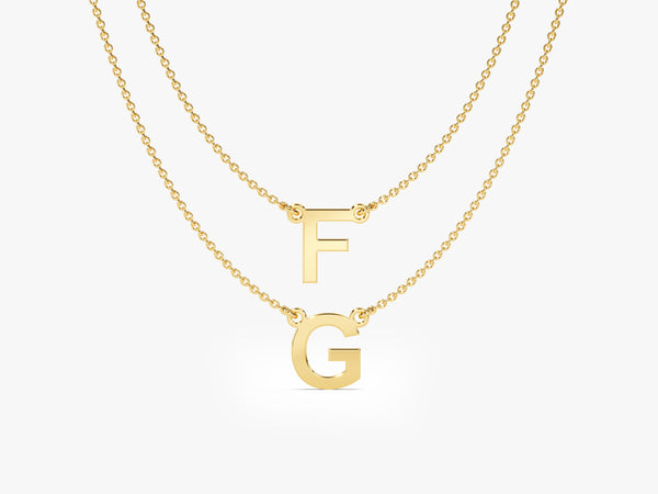 Double Chain Name Necklace in 14k Solid Gold