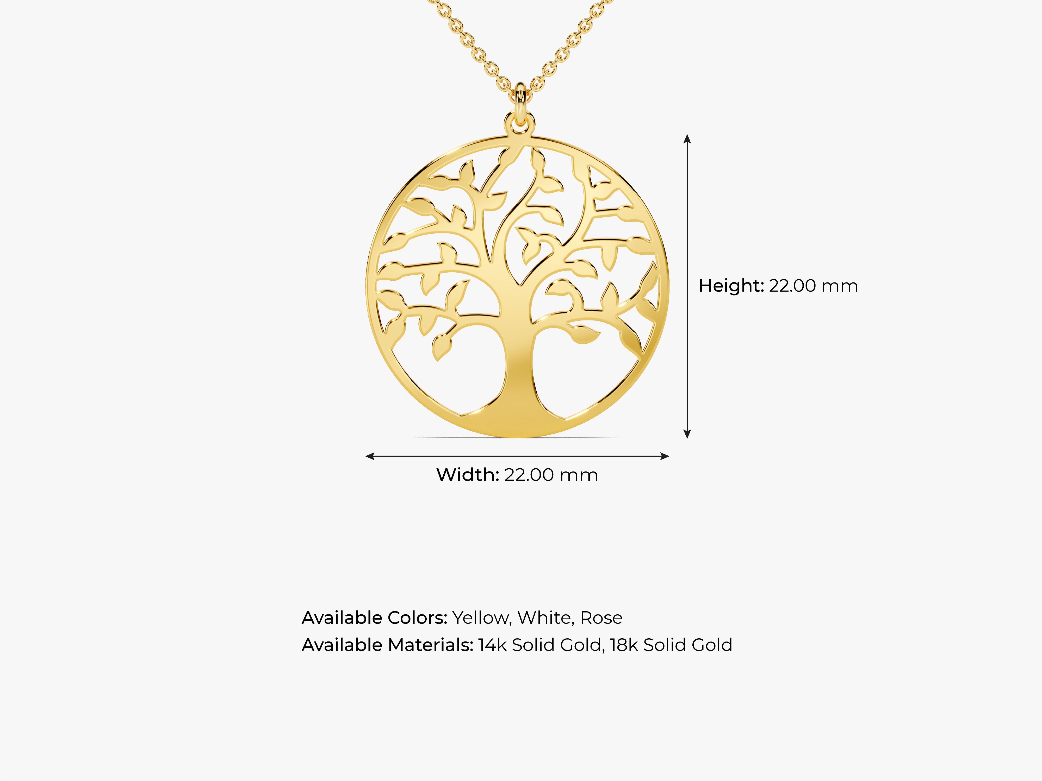 Gold Tree of Life pendant necklace, fine jewelry, available in yellow, white, rose gold