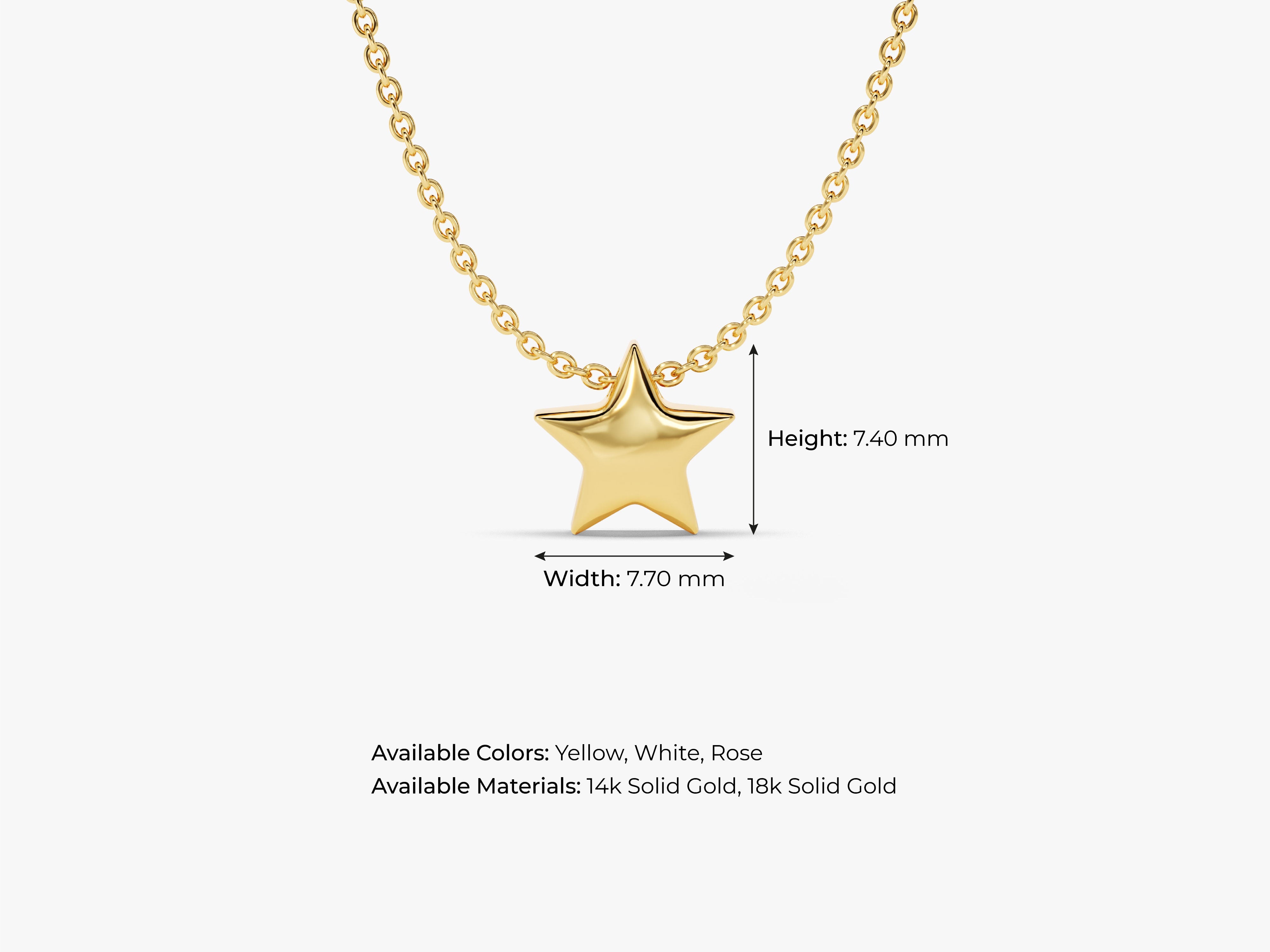 Gold star pendant necklace, fine jewelry, available in yellow, white, rose gold