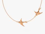 Double Swallow Necklace in 14k Solid Gold