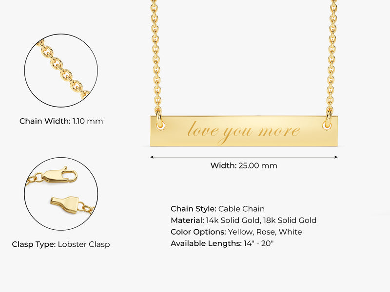 Large Horizontal Tag Necklace in 14k Solid Gold