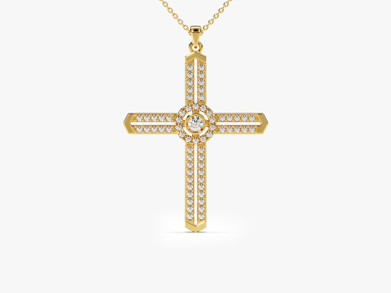 Milgrain Cross Necklace in 14k Solid Gold