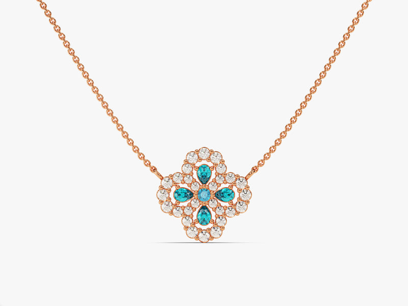 Four-Leaf Clover Blue Topaz Necklace in 14k Solid Gold