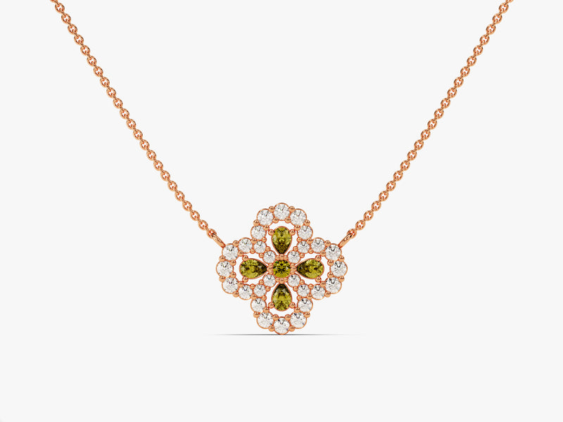 Four-Leaf Clover Peridot Necklace in 14k Solid Gold