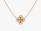 Four-Leaf Clover Citrine Necklace in 14k Solid Gold