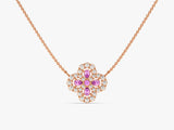 Four-Leaf Clover Pink Tourmaline Necklace in 14k Solid Gold