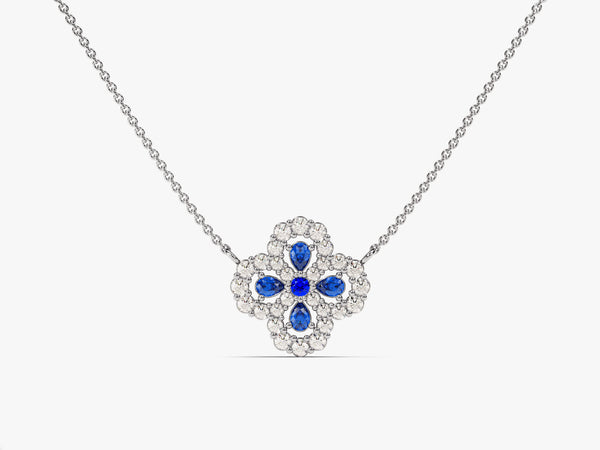 Four-Leaf Clover Sapphire Necklace in 14k Solid Gold