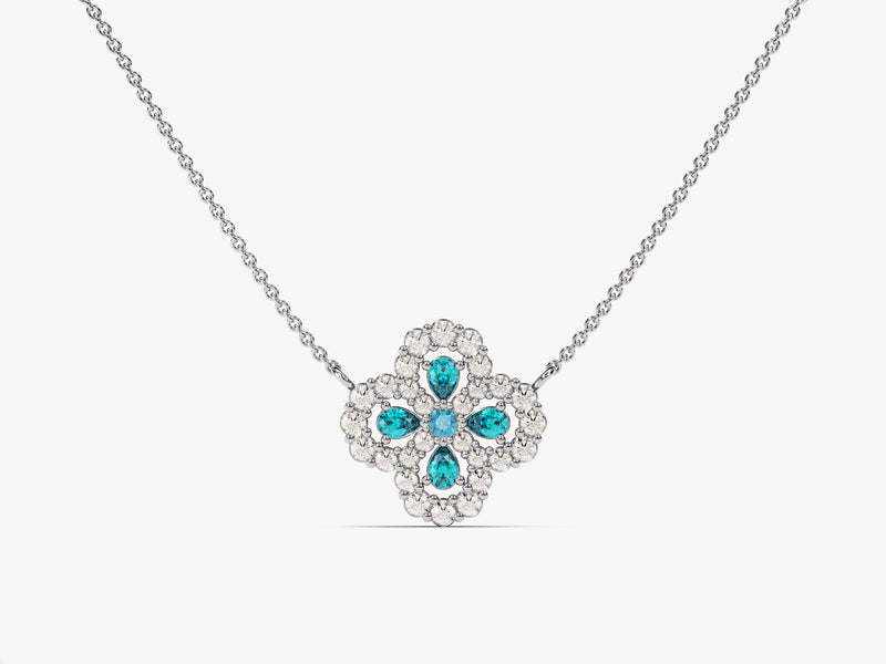 Four-Leaf Clover Blue Topaz Necklace in 14k Solid Gold