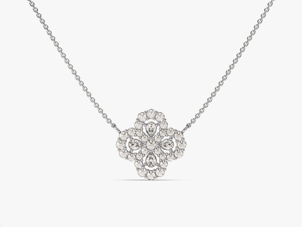 Four-Leaf Clover Diamond Birthstone Necklace in 14k Solid Gold