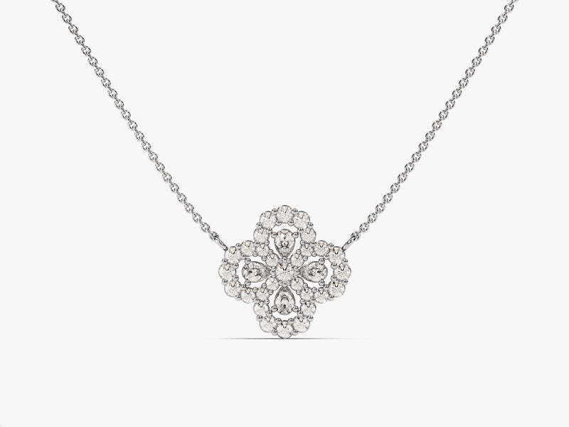 Four-Leaf Clover Diamond Birthstone Necklace in 14k Solid Gold