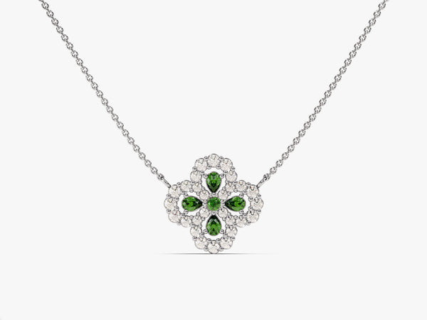 Four-Leaf Clover Emerald Necklace in 14k Solid Gold