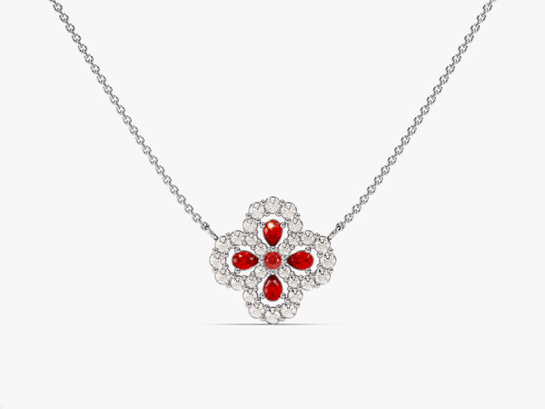 Four-Leaf Clover Ruby Necklace in 14k Solid Gold