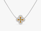 Four-Leaf Clover Citrine Necklace in 14k Solid Gold