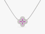 Four-Leaf Clover Pink Tourmaline Necklace in 14k Solid Gold