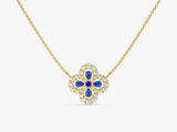 Four-Leaf Clover Sapphire Necklace in 14k Solid Gold