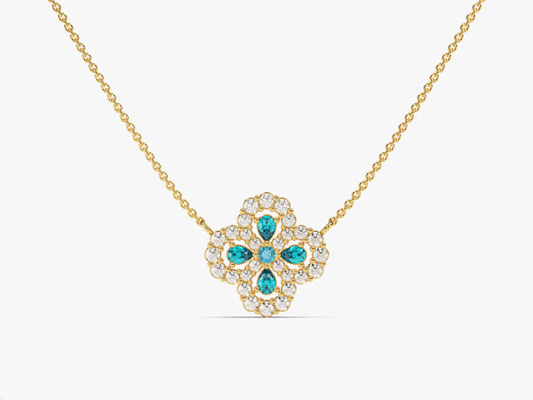 Four-Leaf Clover Blue Topaz Necklace in 14k Solid Gold