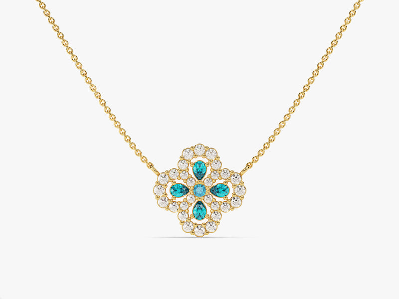 Four-Leaf Clover Blue Topaz Necklace in 14k Solid Gold