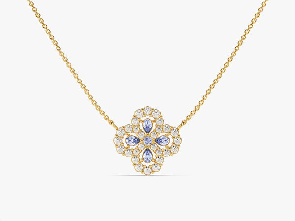 Four-Leaf Clover Alexandrite Necklace in 14k Solid Gold