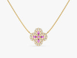 Four-Leaf Clover Pink Tourmaline Necklace in 14k Solid Gold