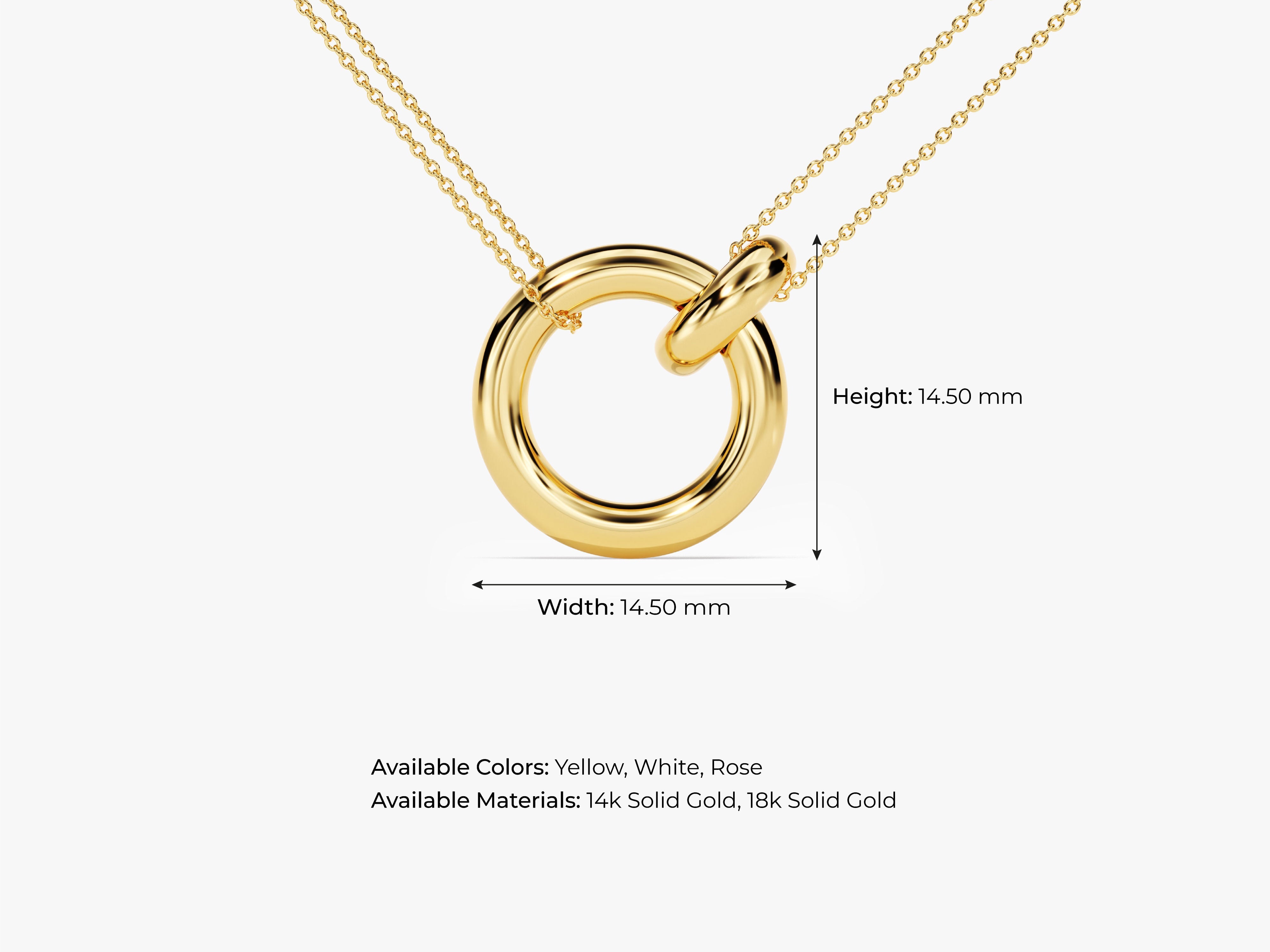 Gold circle pendant necklace, available in yellow, white, rose gold