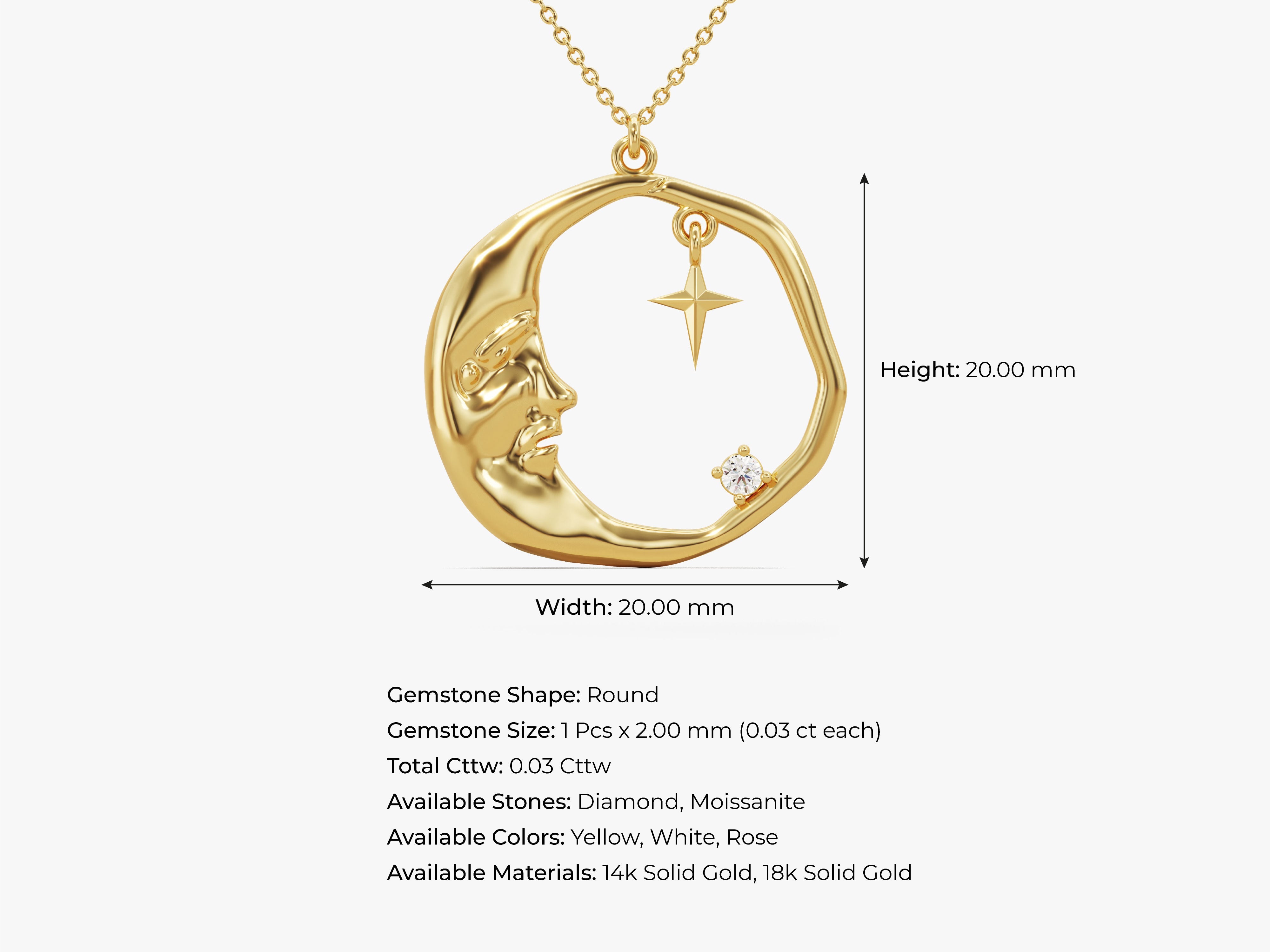 Gold crescent moon necklace with star and diamond accent