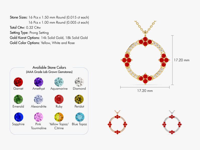 Open Circle Ruby Necklace in 14k Solid Gold