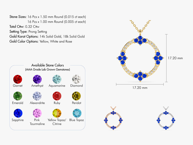 Open Circle Sapphire Necklace in 14k Solid Gold