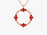 Open Circle Garnet Necklace in 14k Solid Gold