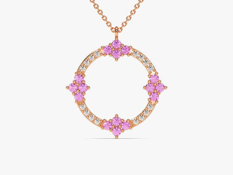 Open Circle Pink Tourmaline Necklace in 14k Solid Gold