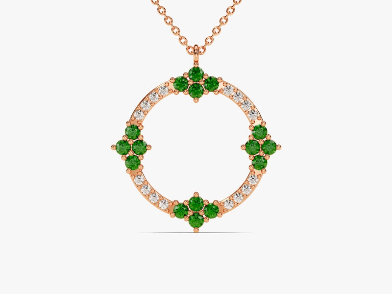 Open Circle Emerald Necklace in 14k Solid Gold