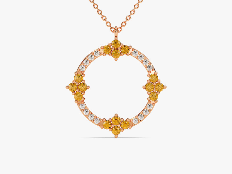 Open Circle Citrine Necklace in 14k Solid Gold