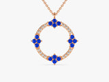 Open Circle Sapphire Necklace in 14k Solid Gold